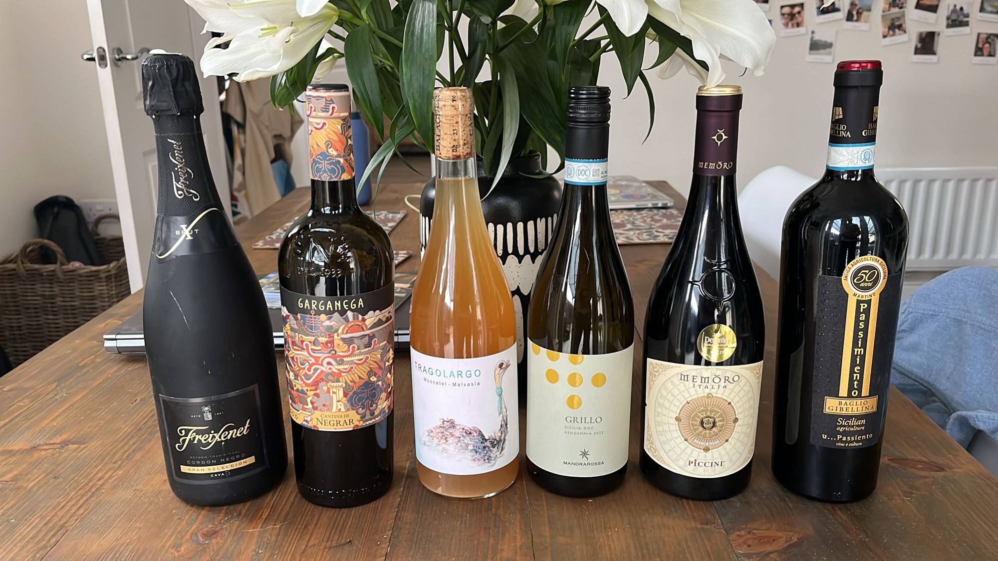The evening's wine selection