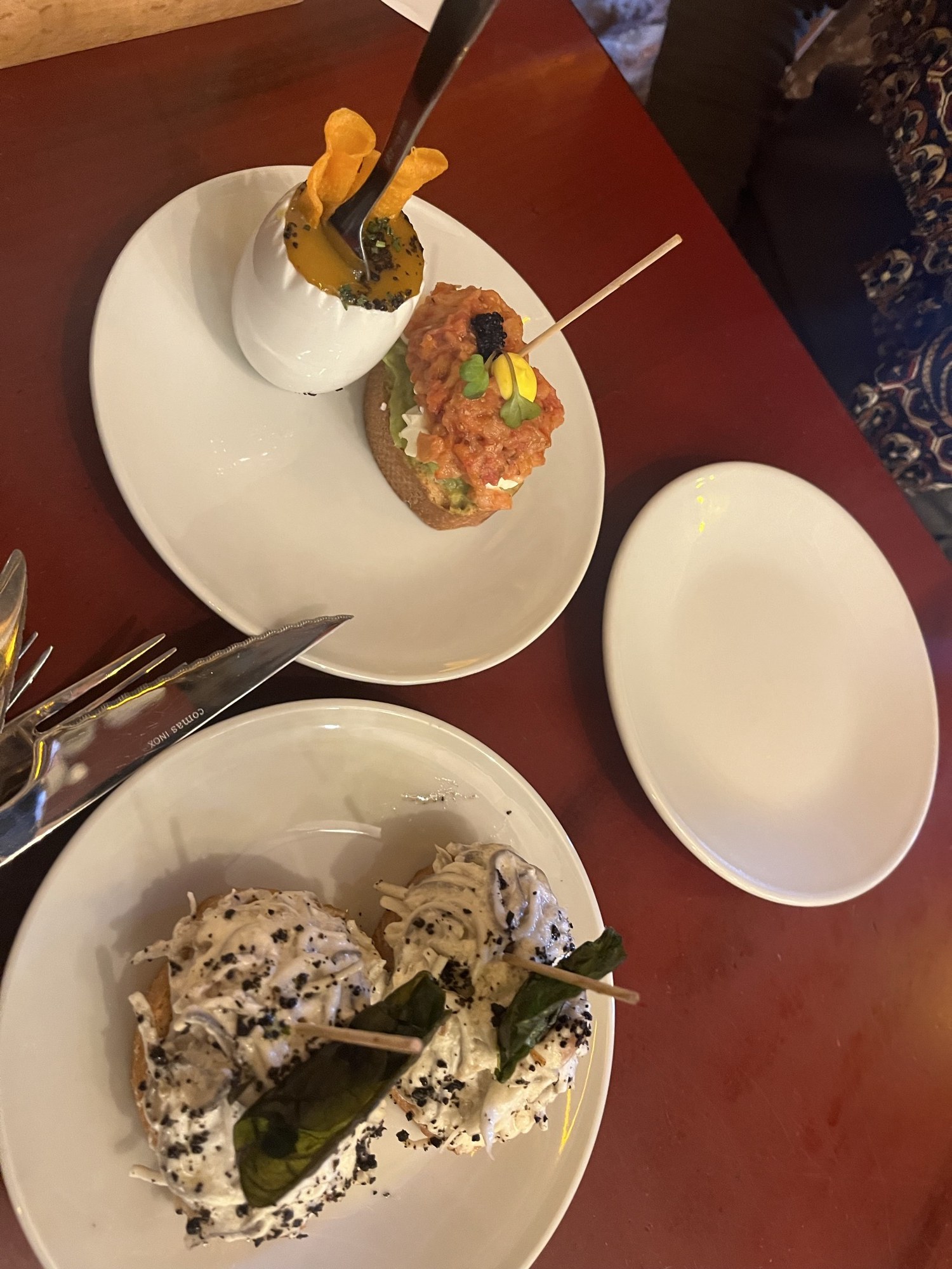 Two plates of Basque pintxos