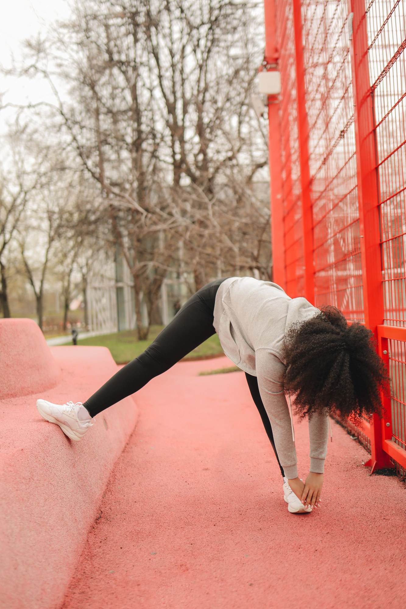 A standing calf and hamstring stretch