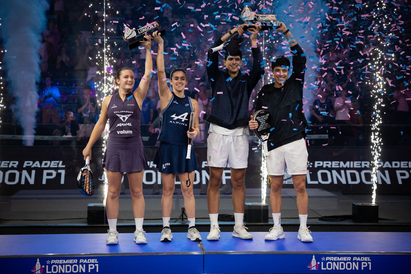 The champions of London Premier Padel P1 on the podium at Olympia