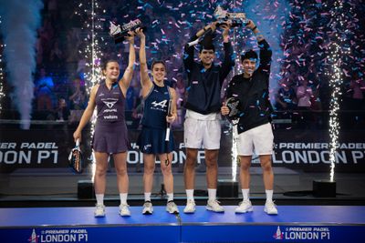 The first London P1 champions on the podium under the confetti